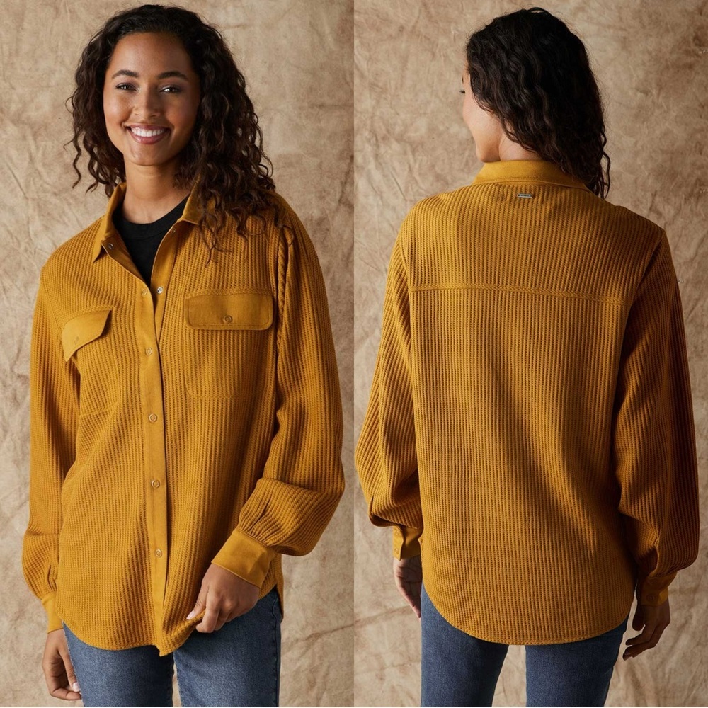 The Normal Brand Women’s Honeycomb Waffle Overshirt Button Down in Palomino L